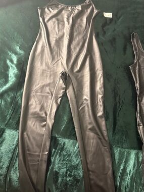 Sleek pleather  Black Womens Jumpsuit